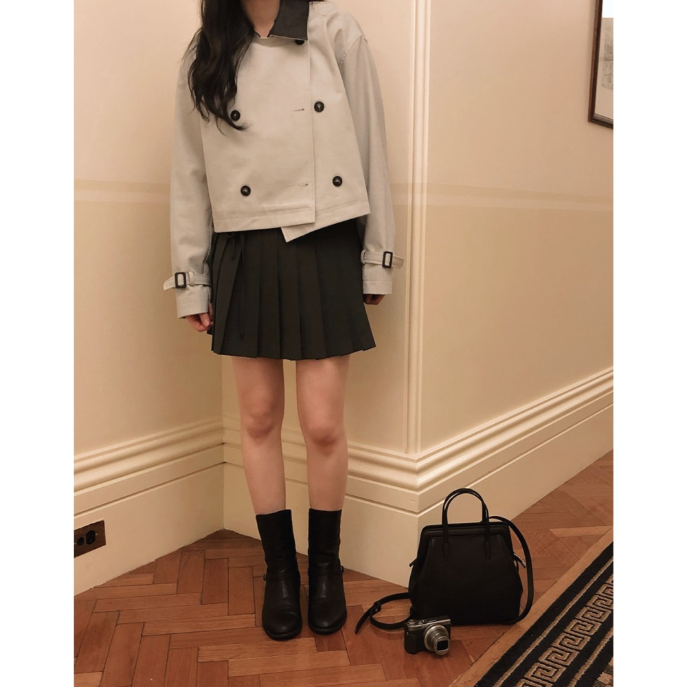 正韓製皮革領短版風衣外套 jacket ( slowand 自訂款 ) 長袖 夾克-細節圖5