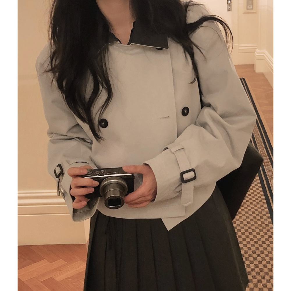 正韓製皮革領短版風衣外套 jacket ( slowand 自訂款 ) 長袖 夾克-細節圖6