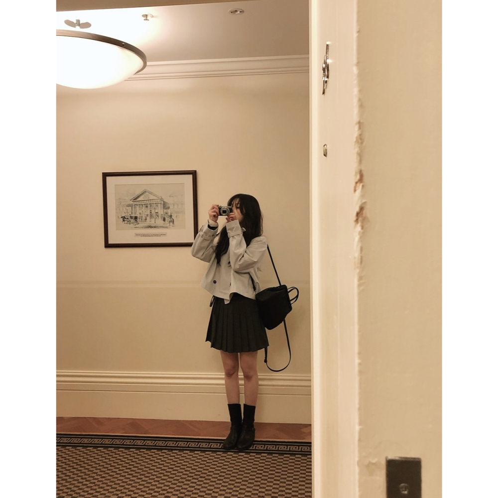 正韓製皮革領短版風衣外套 jacket ( slowand 自訂款 ) 長袖 夾克-細節圖7