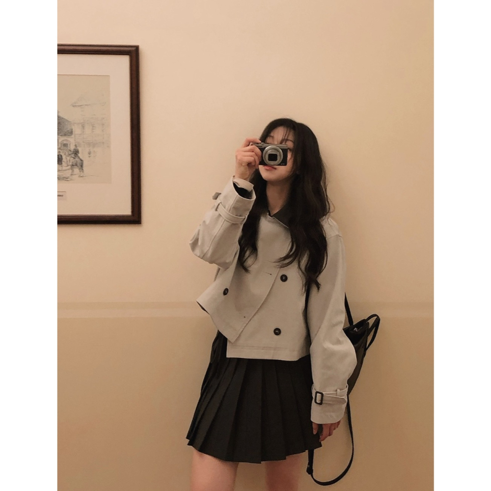 正韓製皮革領短版風衣外套 jacket ( slowand 自訂款 ) 長袖 夾克-細節圖8