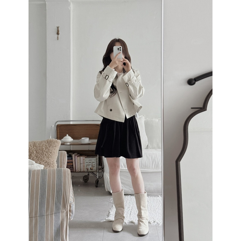 正韓製皮革領短版風衣外套 jacket ( slowand 自訂款 ) 長袖 夾克-細節圖11