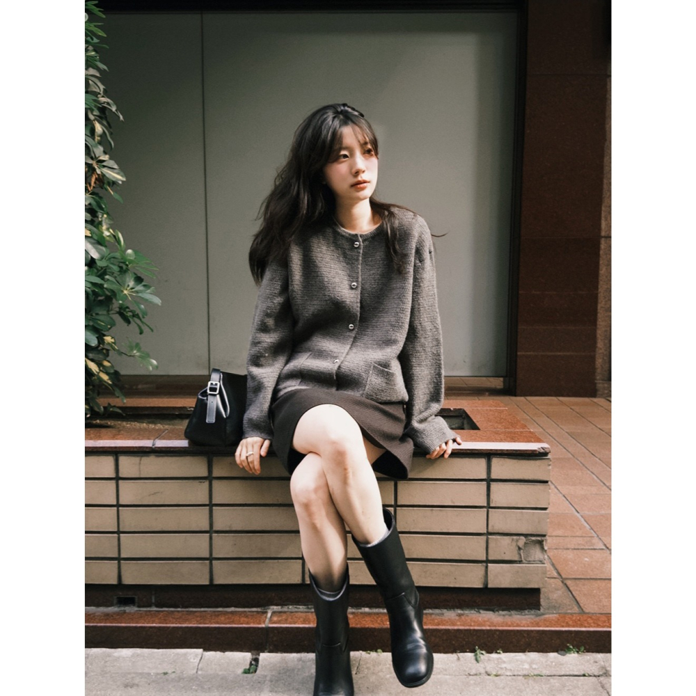 端莊毛呢風針織外套 cardigan 2色 ( slowand 自訂款 ) 長袖 柔軟 開衫 粗花呢-細節圖2