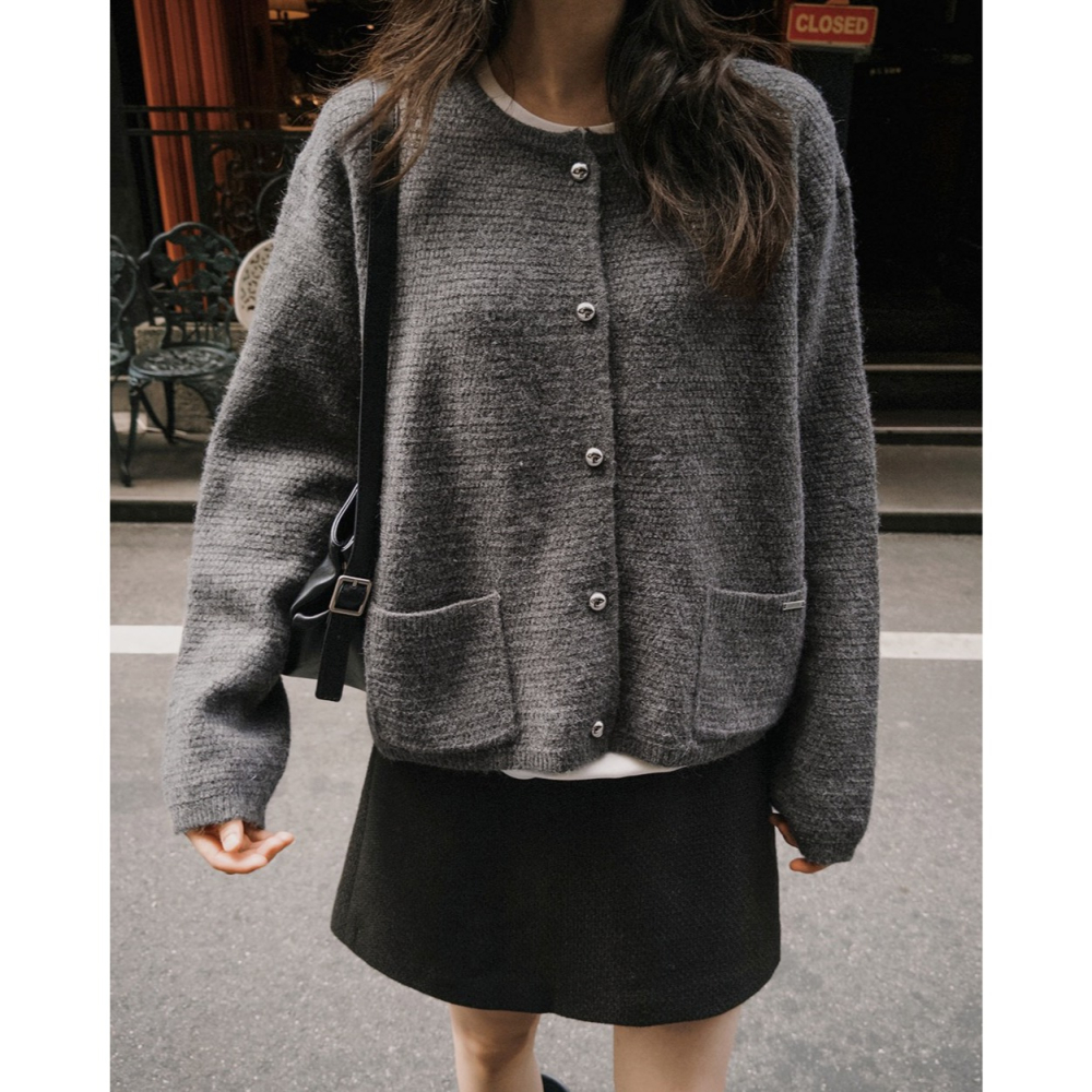 端莊毛呢風針織外套 cardigan 2色 ( slowand 自訂款 ) 長袖 柔軟 開衫 粗花呢-細節圖3