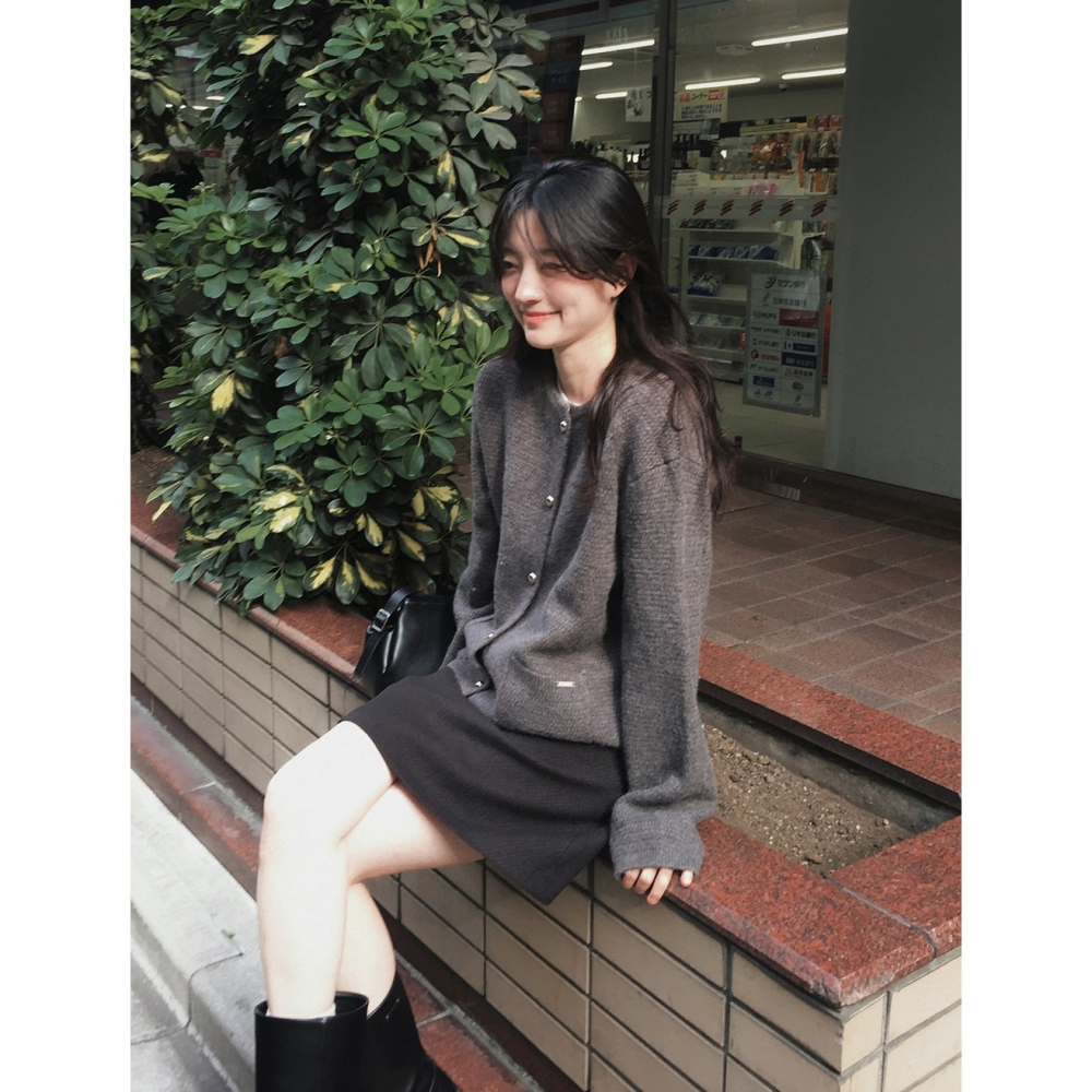 端莊毛呢風針織外套 cardigan 2色 ( slowand 自訂款 ) 長袖 柔軟 開衫 粗花呢-細節圖4