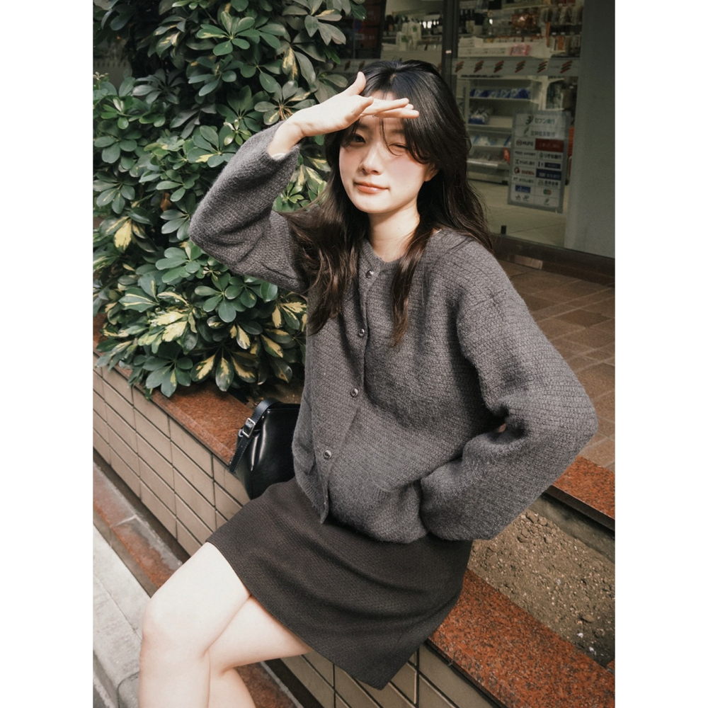 端莊毛呢風針織外套 cardigan 2色 ( slowand 自訂款 ) 長袖 柔軟 開衫 粗花呢-細節圖6