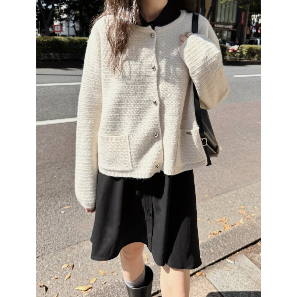 端莊毛呢風針織外套 cardigan 2色 ( slowand 自訂款 ) 長袖 柔軟 開衫 粗花呢-細節圖7