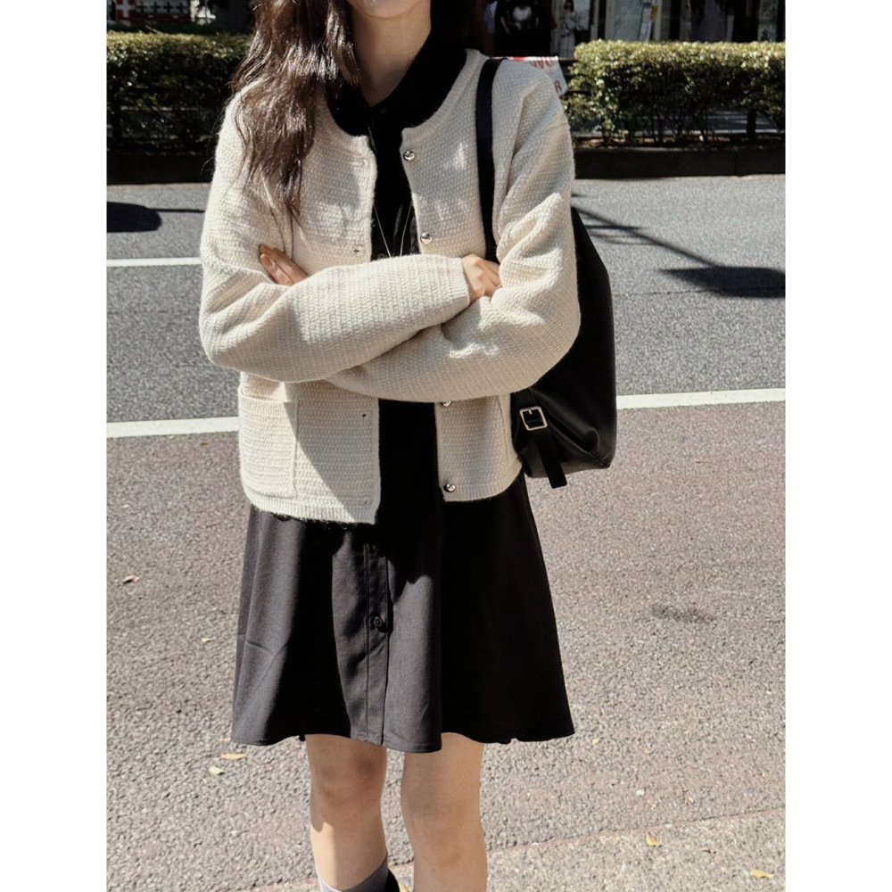 端莊毛呢風針織外套 cardigan 2色 ( slowand 自訂款 ) 長袖 柔軟 開衫 粗花呢-細節圖8