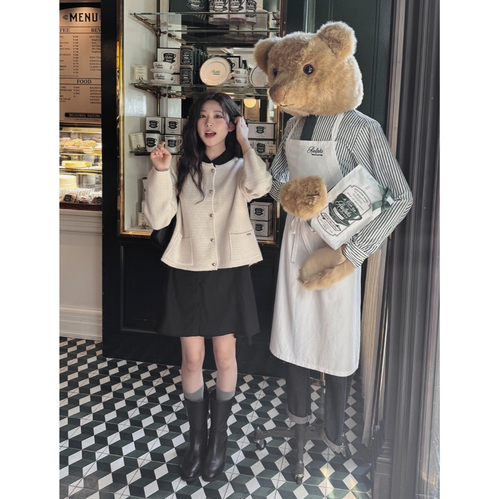 端莊毛呢風針織外套 cardigan 2色 ( slowand 自訂款 ) 長袖 柔軟 開衫 粗花呢-細節圖10