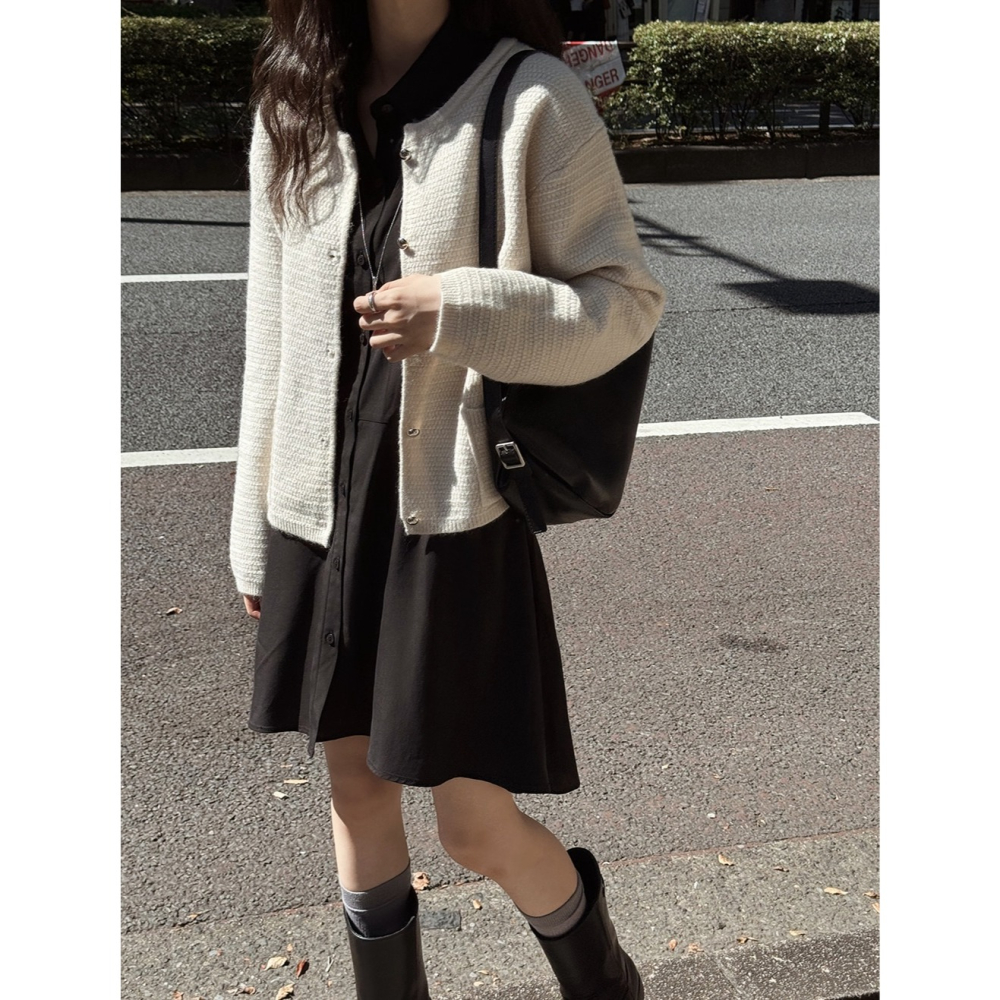 端莊毛呢風針織外套 cardigan 2色 ( slowand 自訂款 ) 長袖 柔軟 開衫 粗花呢-細節圖11