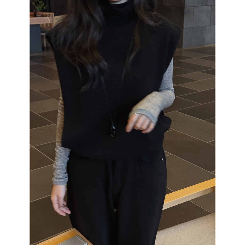 全羊毛針織背心 (Wool 100%) knit vest 2色 ( slowand 自訂款 ) 無袖 外搭 馬甲 毛衣-細節圖5