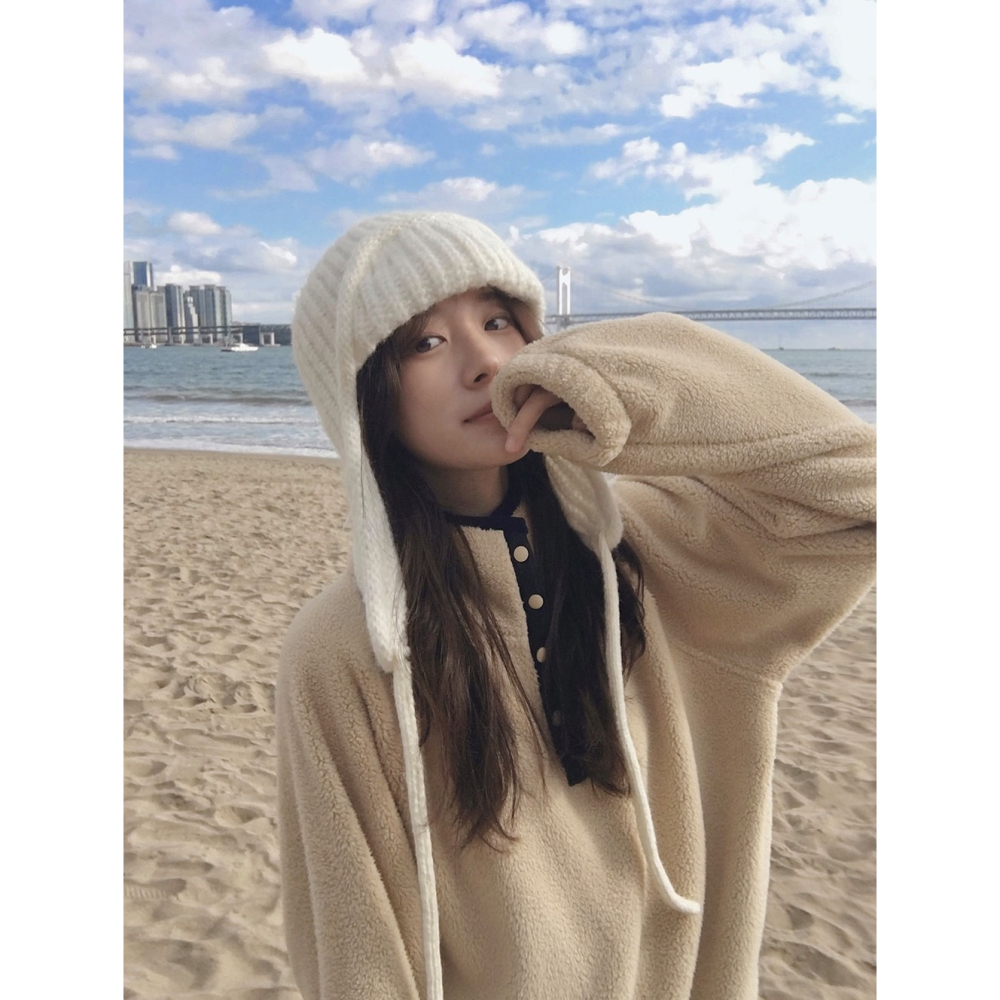 正韓製溫暖羊羔絨半開襟上衣 4色 / slowand 自訂款 長袖 高領 寬鬆 厚刷毛 羔羊毛 毛衣-細節圖6