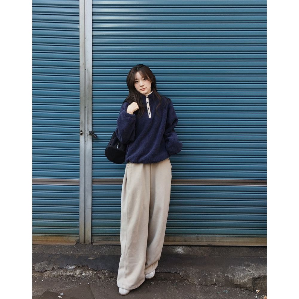 正韓製溫暖羊羔絨半開襟上衣 4色 / slowand 自訂款 長袖 高領 寬鬆 厚刷毛 羔羊毛 毛衣-細節圖9