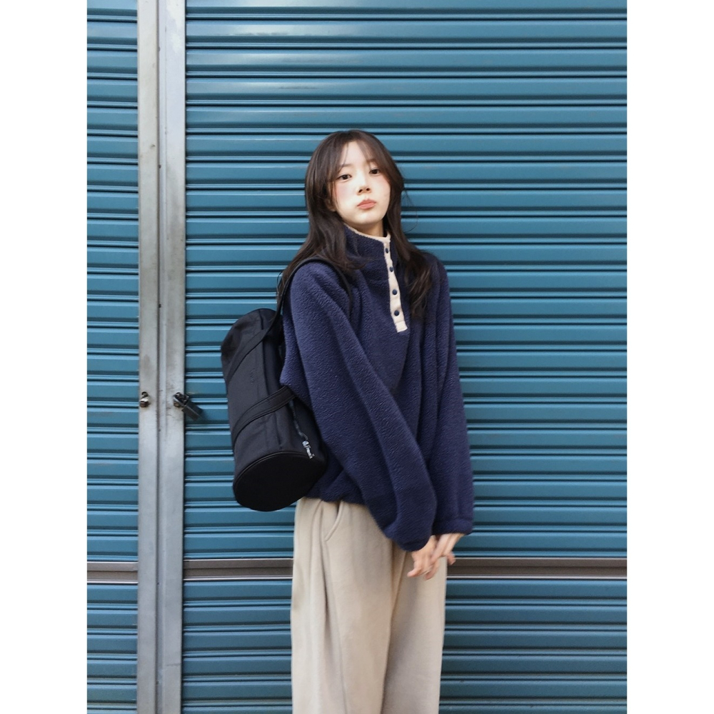 正韓製溫暖羊羔絨半開襟上衣 4色 / slowand 自訂款 長袖 高領 寬鬆 厚刷毛 羔羊毛 毛衣-細節圖10