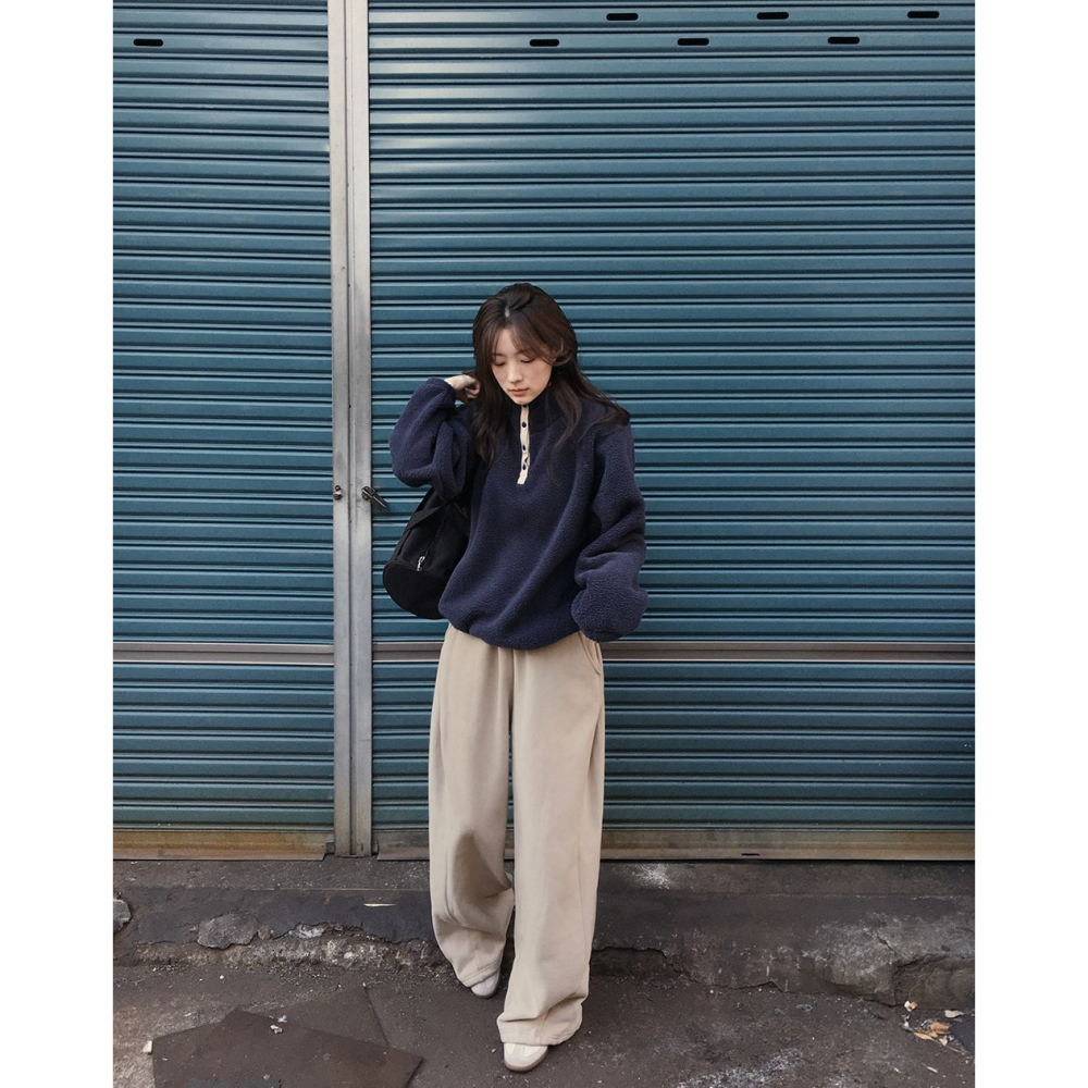 正韓製溫暖羊羔絨半開襟上衣 4色 / slowand 自訂款 長袖 高領 寬鬆 厚刷毛 羔羊毛 毛衣-細節圖11