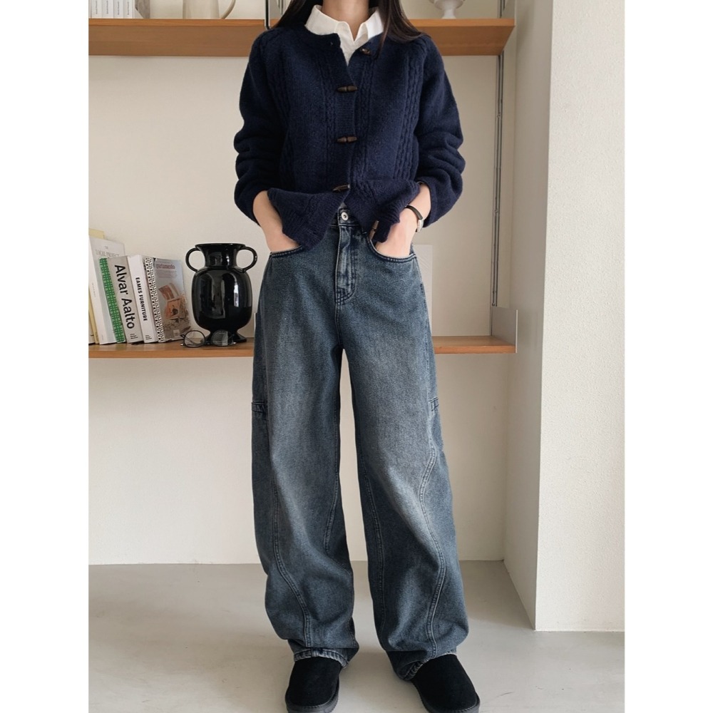 無羊毛 不刺膚🌙 細緻獨特牛角扣針織外套 cardigan 2色 모이아 잔잔유니크 토글가디건-細節圖5