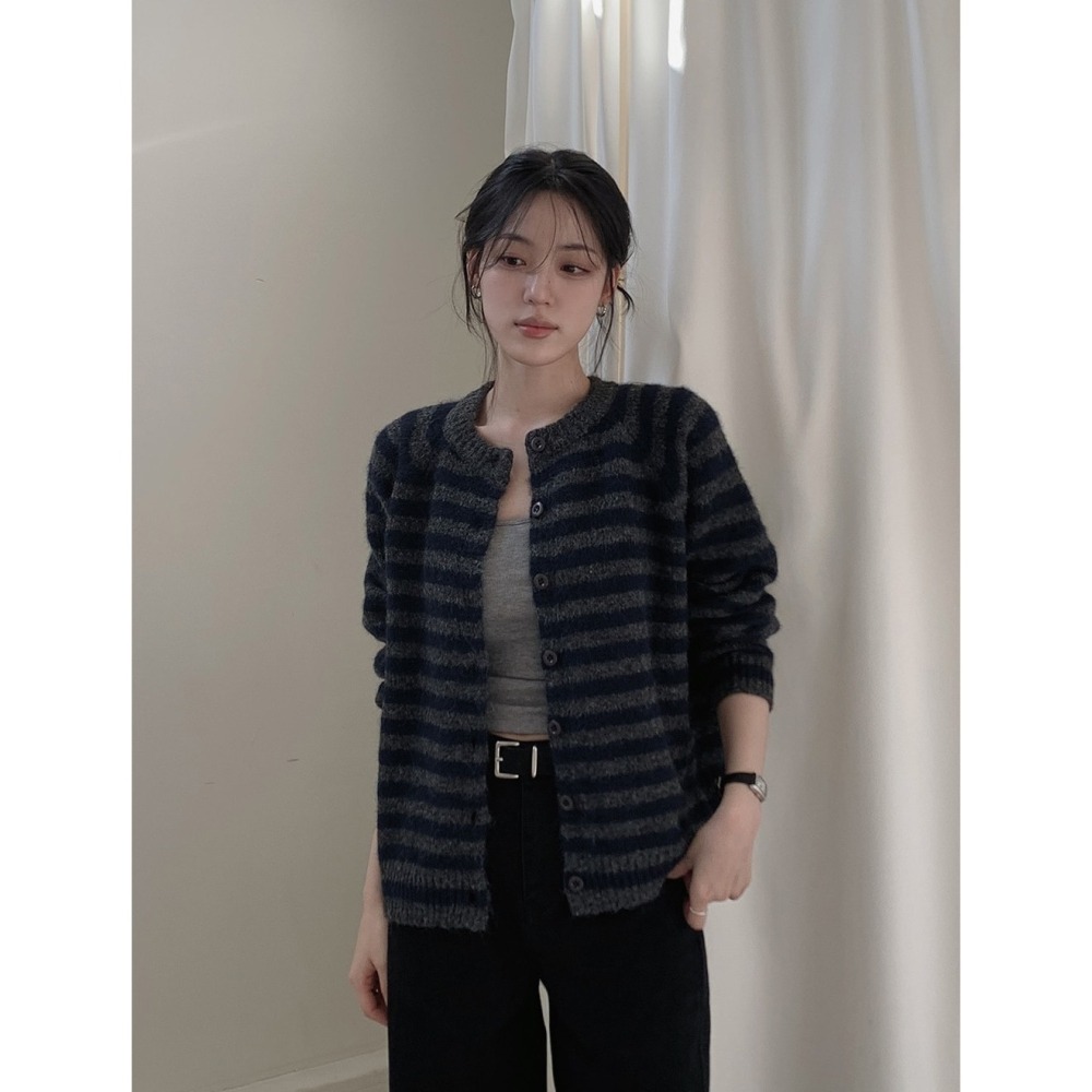 同色系條紋厚針織外套 cardigan 2色 / 치코 톤온톤 스트라이프 도톰가디건-細節圖3