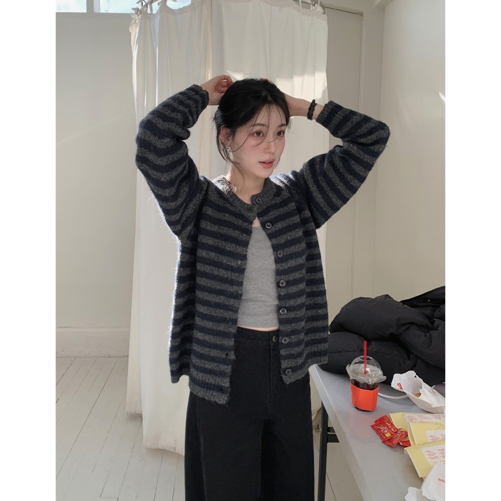 同色系條紋厚針織外套 cardigan 2色 / 치코 톤온톤 스트라이프 도톰가디건-細節圖5