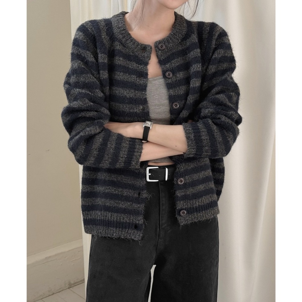 同色系條紋厚針織外套 cardigan 2色 / 치코 톤온톤 스트라이프 도톰가디건-細節圖6