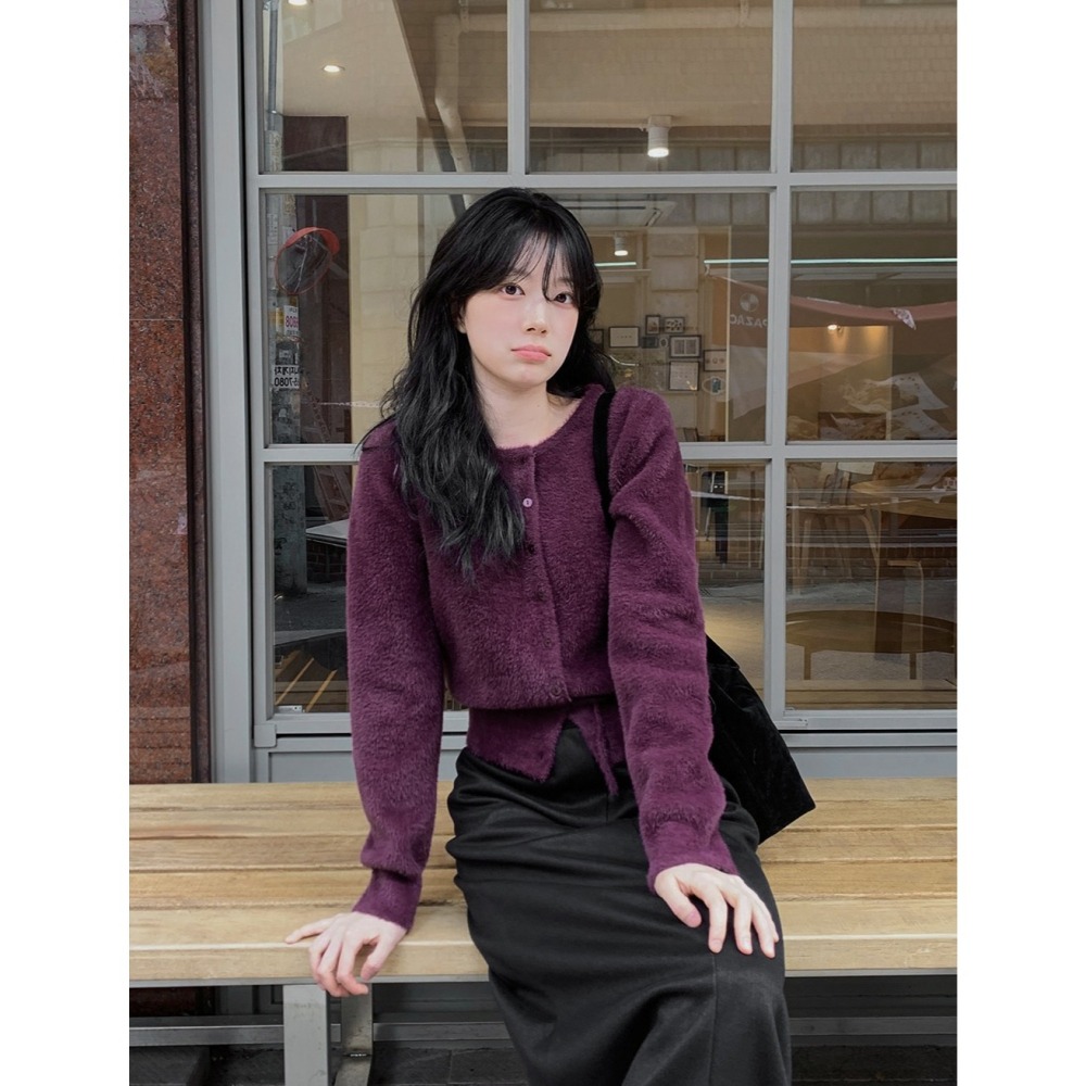 綁帶毛絨絨針織外套 cardigan 4色 / 데이니 스트랩 퍼가디건-細節圖3