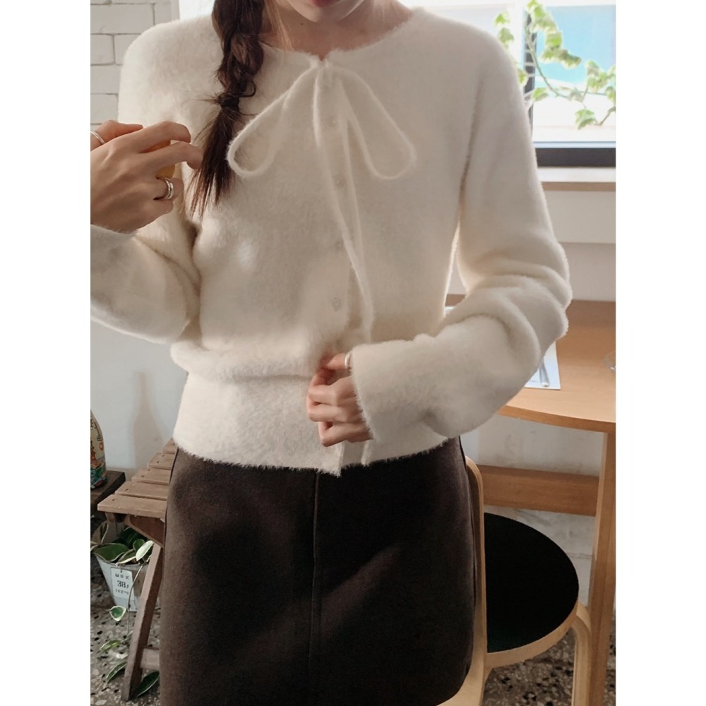 綁帶毛絨絨針織外套 cardigan 4色 / 데이니 스트랩 퍼가디건-細節圖6