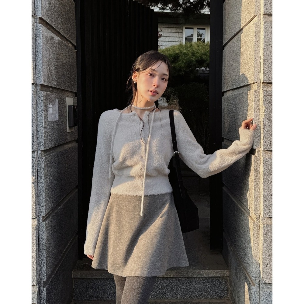 綁帶毛絨絨針織外套 cardigan 4色 / 데이니 스트랩 퍼가디건-細節圖8