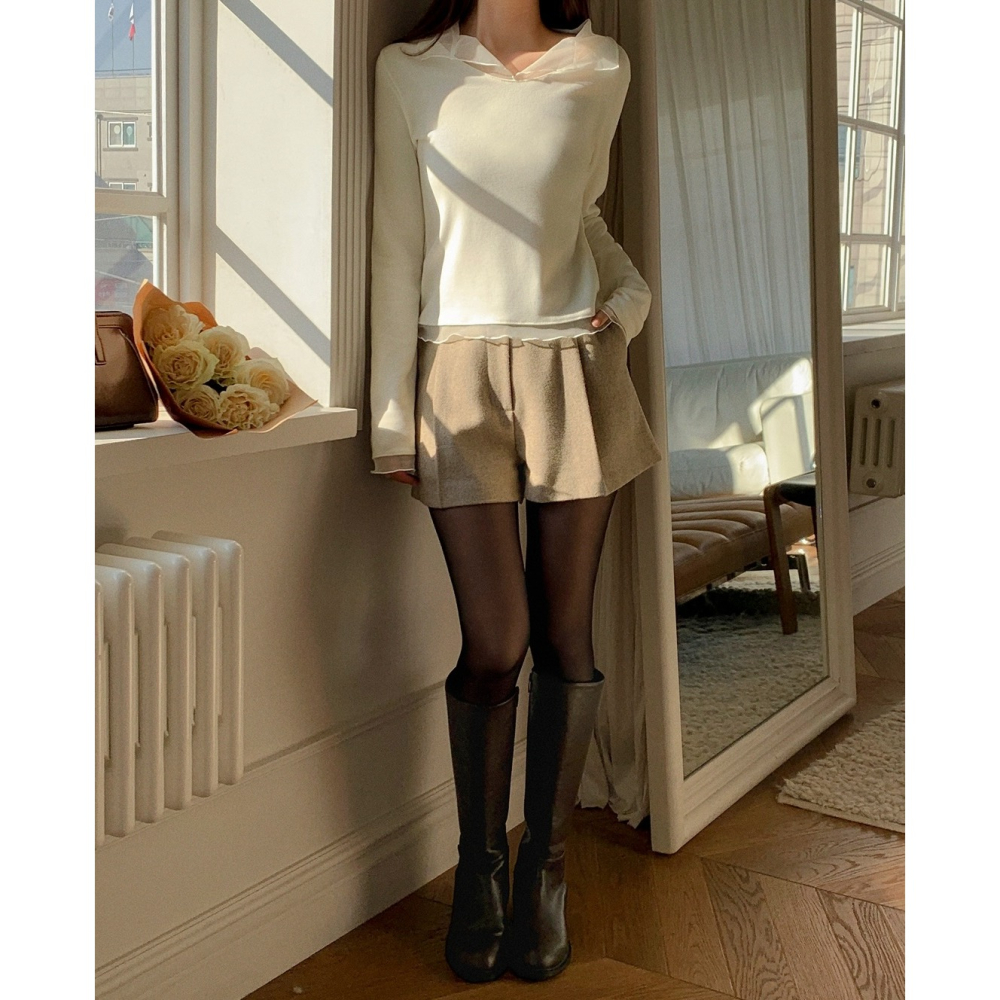 無刷毛/刷毛🔥 正韓製浪漫網紗拼接假兩件上衣 tee 7色 / 헤이라 망사 카라 긴팔 티셔츠-細節圖2