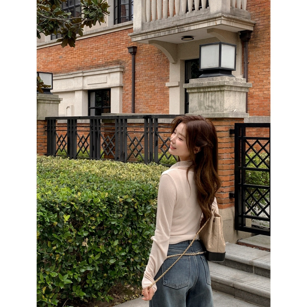 無刷毛/刷毛🔥 正韓製浪漫網紗拼接假兩件上衣 tee 7色 / 헤이라 망사 카라 긴팔 티셔츠-細節圖7