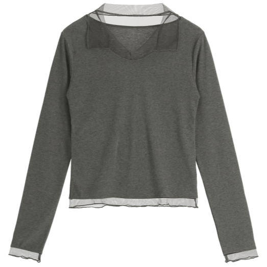 無刷毛/刷毛🔥 正韓製浪漫網紗拼接假兩件上衣 tee 7色 / 헤이라 망사 카라 긴팔 티셔츠-規格圖11