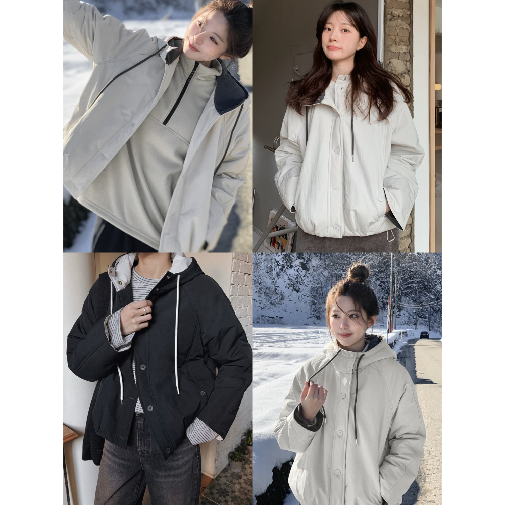 撞色連帽5oz鋪棉外套 padding 2色 / 카데오 배색 후드패딩 - 晚安韓國代購 - iOPEN Mall