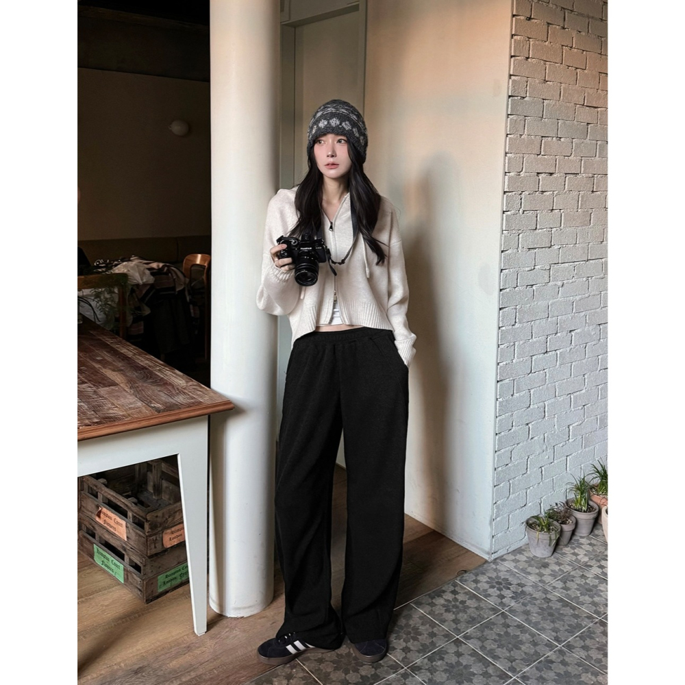 中短版針織連帽外套 cardigan 4色 / 로지 세미크롭 니트후드집업-細節圖5