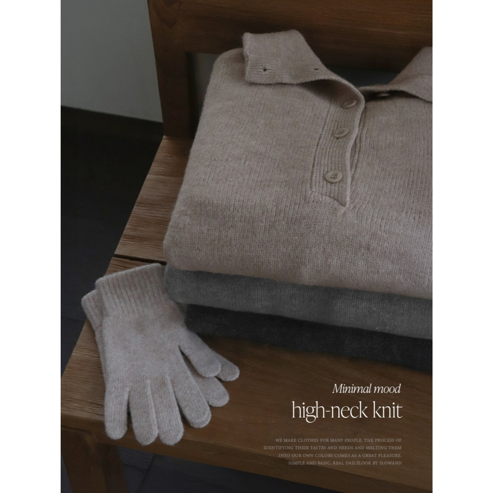 鈕扣設計高領半開襟針織上衣 knit 3色 / 버튼포인트 하이넥 반오픈니트-細節圖11