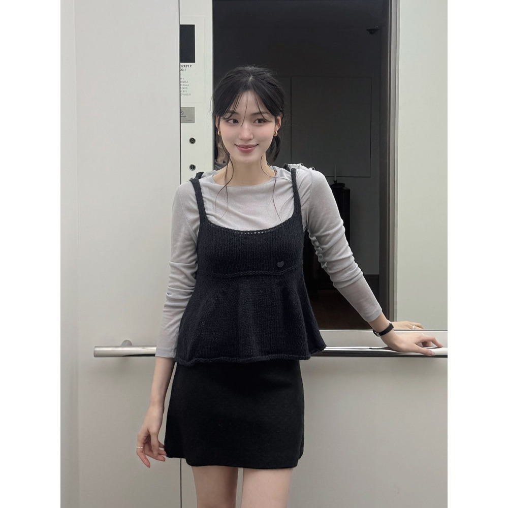 粗勾針織感細肩帶針織背心 sleeveless 2色 / 아브 플레어 니트 뷔스티에-細節圖7