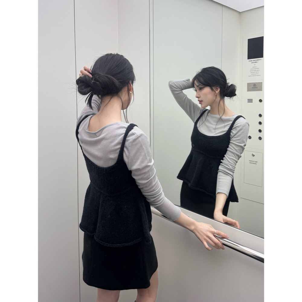 粗勾針織感細肩帶針織背心 sleeveless 2色 / 아브 플레어 니트 뷔스티에-細節圖10