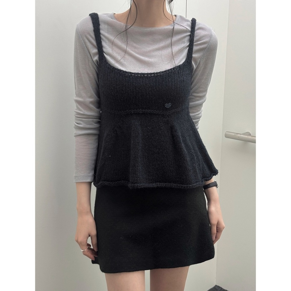 粗勾針織感細肩帶針織背心 sleeveless 2色 / 아브 플레어 니트 뷔스티에-細節圖11