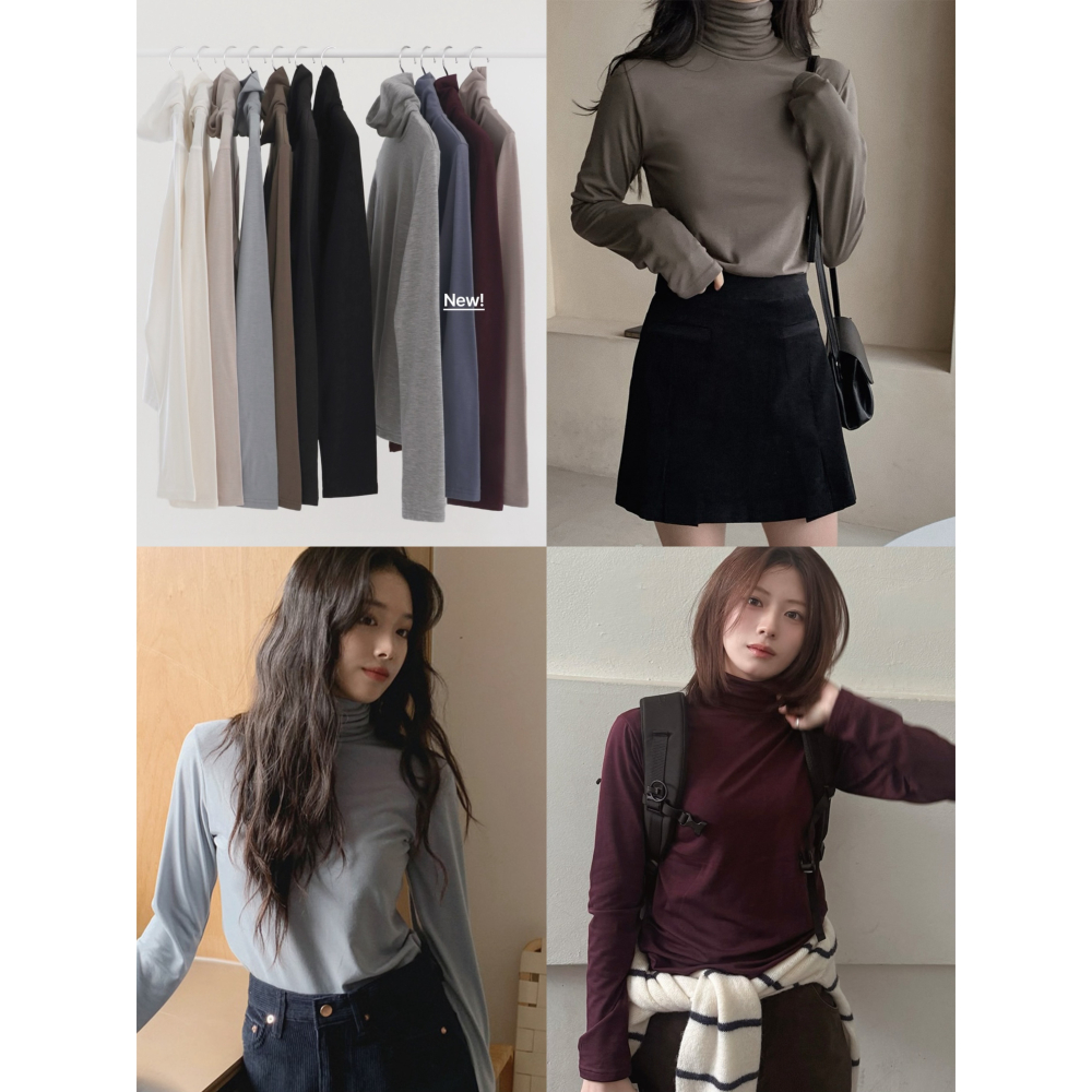 買1送1☃ 正韓製內刷毛高領上衣 tee 11色 / slowand 쫀쫀기모 터틀넥 티셔츠