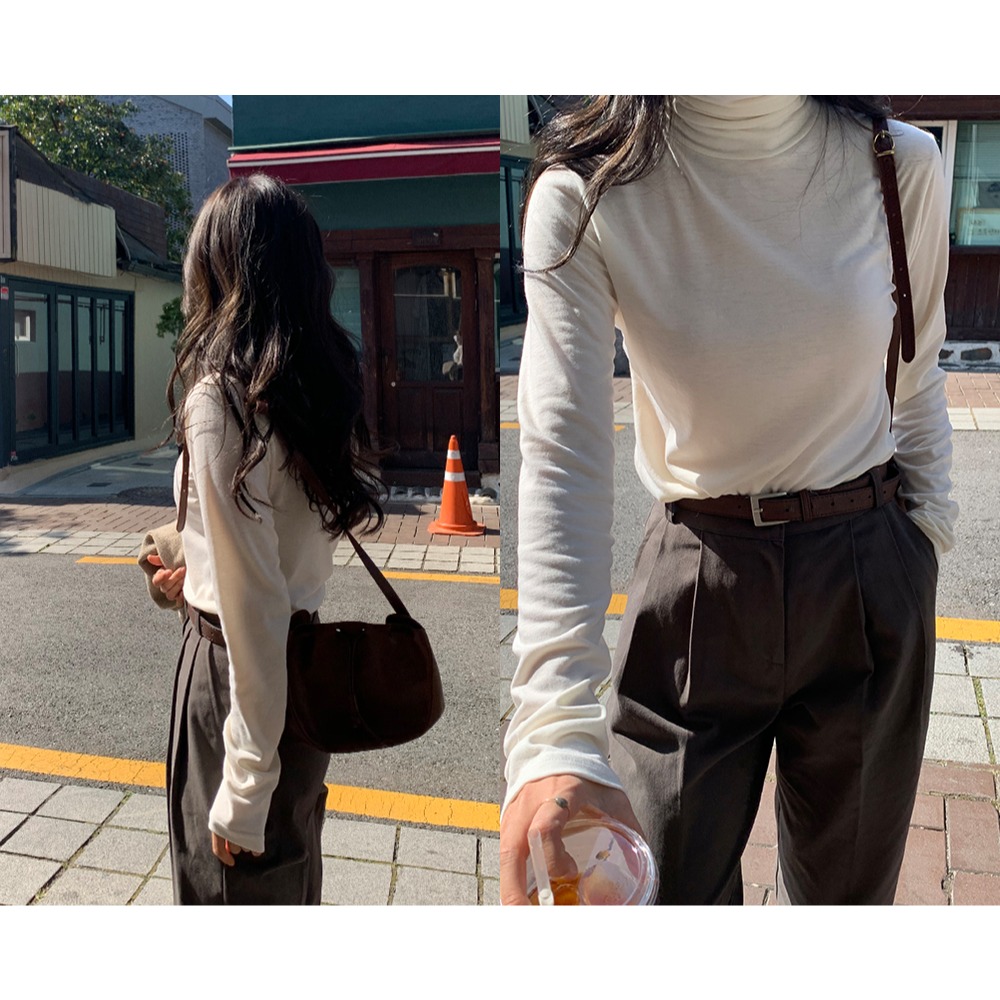 買1送1☃ 正韓製內刷毛高領上衣 tee 11色 / slowand 쫀쫀기모 터틀넥 티셔츠-細節圖3