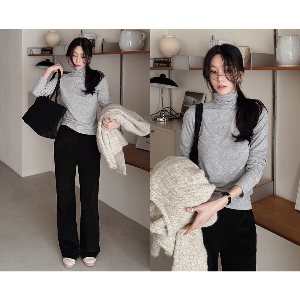 買1送1☃ 正韓製內刷毛高領上衣 tee 11色 / slowand 쫀쫀기모 터틀넥 티셔츠-細節圖10