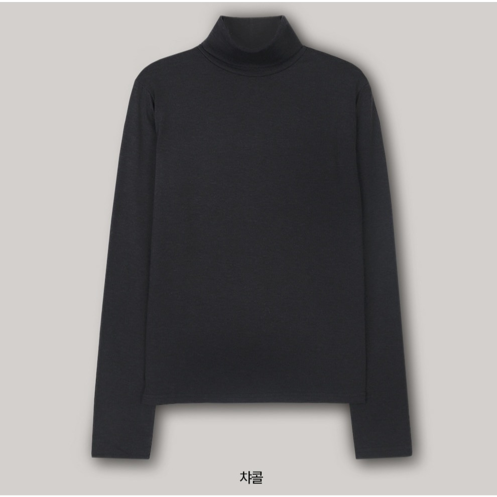 買1送1☃ 正韓製內刷毛高領上衣 tee 11色 / slowand 쫀쫀기모 터틀넥 티셔츠-第一件碳色（第二件顏色備註或私訊）