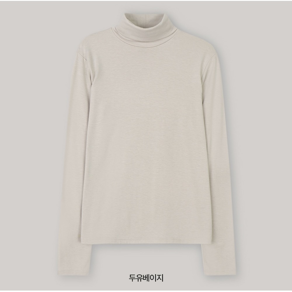 買1送1☃ 正韓製內刷毛高領上衣 tee 11色 / slowand 쫀쫀기모 터틀넥 티셔츠-第一件米黃色（第二件顏色備註或私訊）
