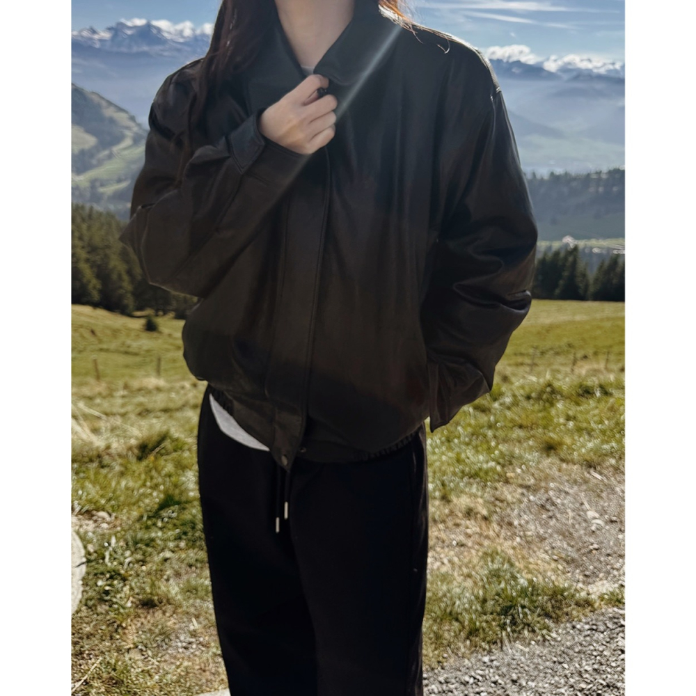 寬鬆廓形仿皮質飛行外套 slowand 비전 오버핏 레더 블루종자켓 & 패딩-細節圖4