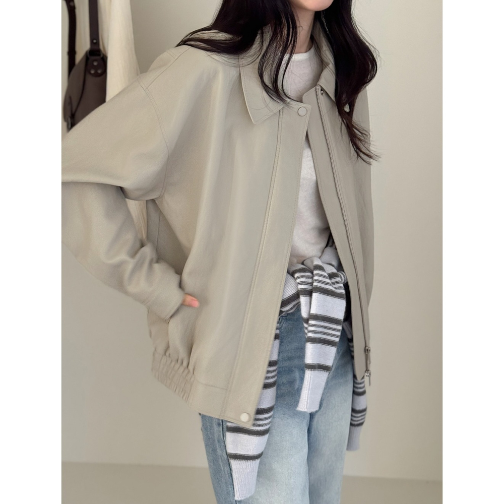 寬鬆廓形仿皮質飛行外套 slowand 비전 오버핏 레더 블루종자켓 & 패딩-細節圖8