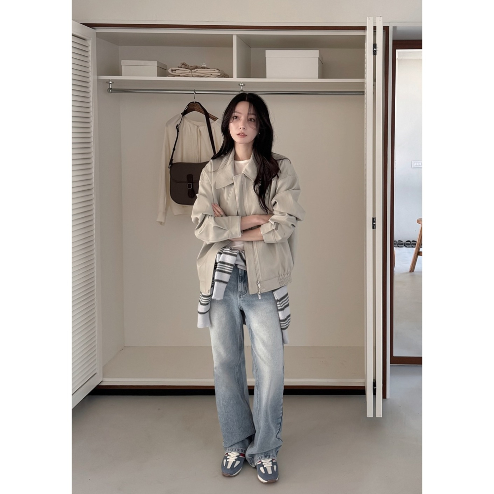 寬鬆廓形仿皮質飛行外套 slowand 비전 오버핏 레더 블루종자켓 & 패딩-細節圖9