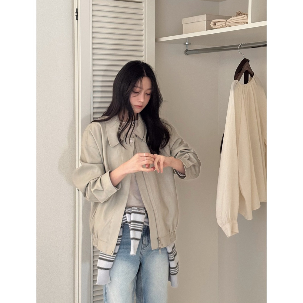 寬鬆廓形仿皮質飛行外套 slowand 비전 오버핏 레더 블루종자켓 & 패딩-細節圖10