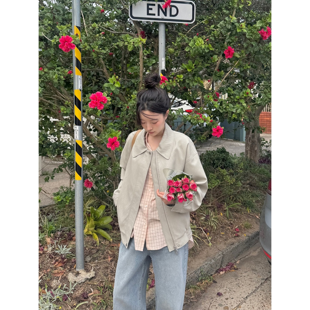 寬鬆廓形仿皮質飛行外套 slowand 비전 오버핏 레더 블루종자켓 & 패딩-細節圖11