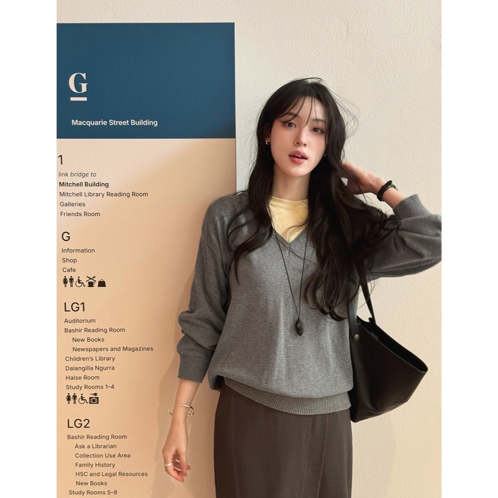 正韓製寬鬆深V領針織上衣 knit 6色 / slowand 팬톤코튼 루즈핏 딥브이넥 니트-細節圖3