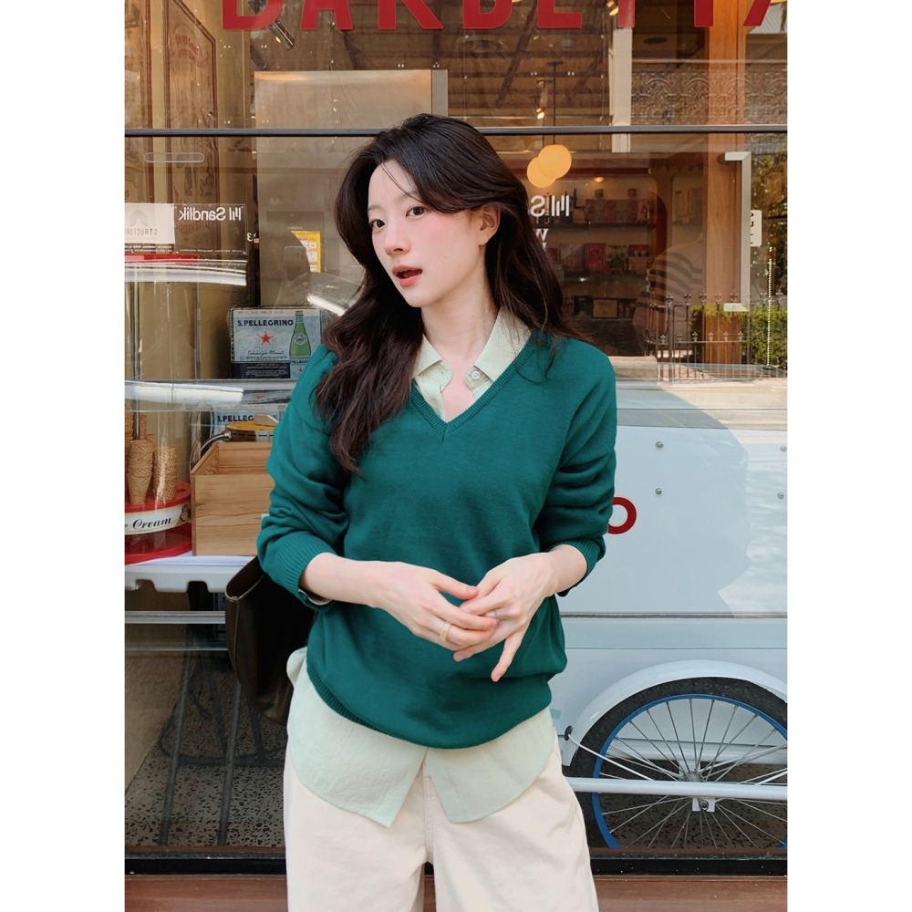 正韓製寬鬆深V領針織上衣 knit 6色 / slowand 팬톤코튼 루즈핏 딥브이넥 니트-細節圖6