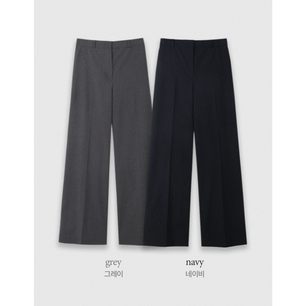 正韓製修身遮肉細條紋後鬆緊西裝褲 slowand 핀스트라이프 커버핏 반밴딩 슬랙스-細節圖10