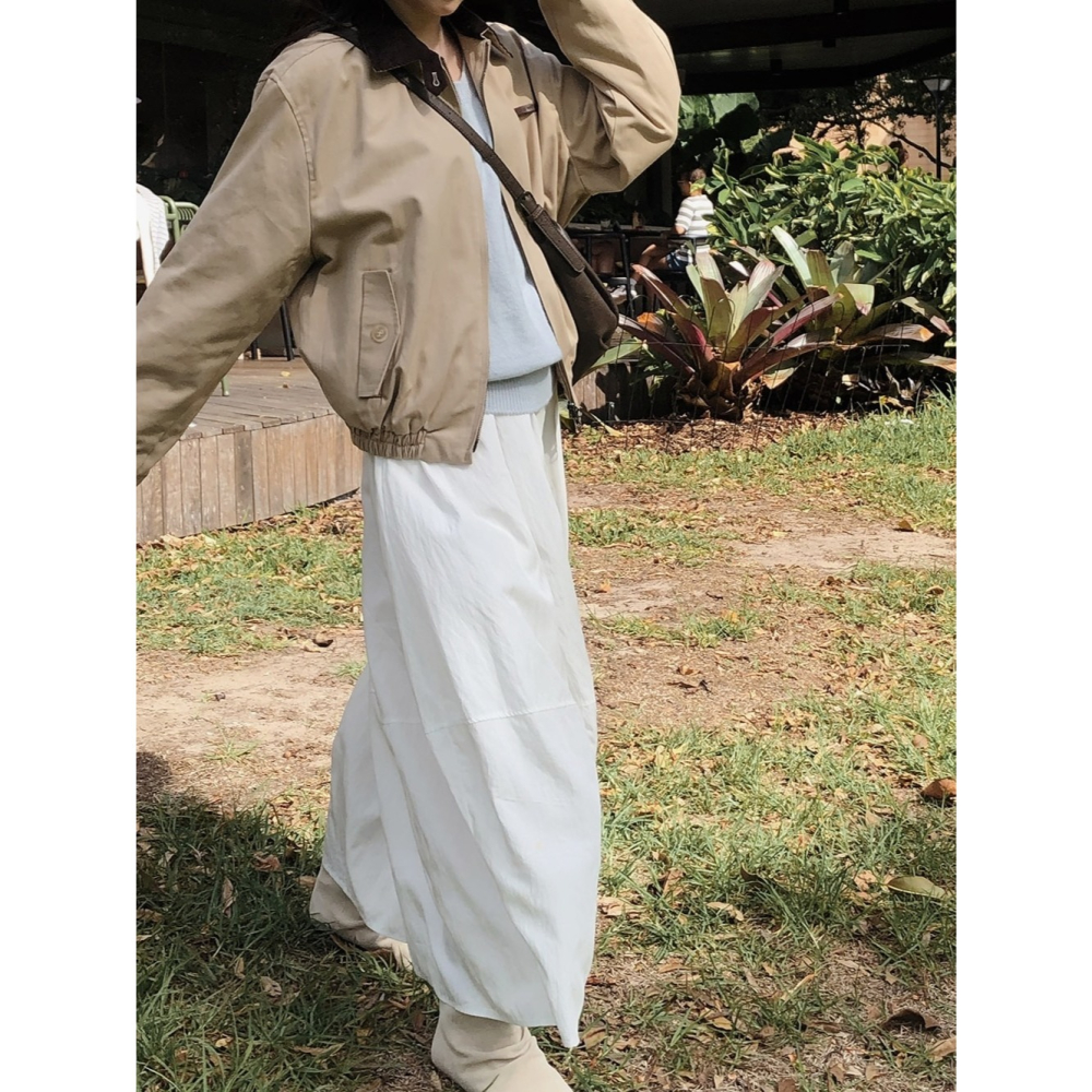 日常感萬能鬆緊腰長裙 skirt 2色 / slowand 프론트라인 데일리 롱스커트-細節圖3