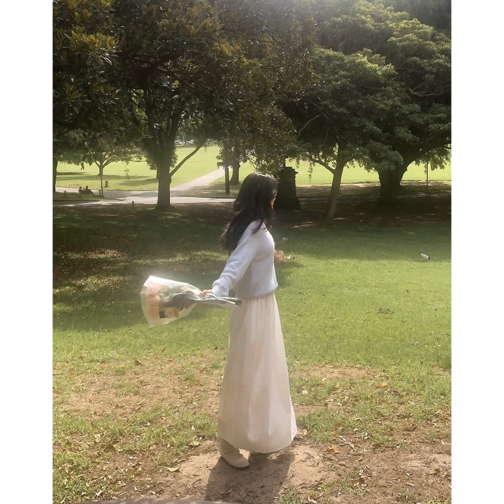 日常感萬能鬆緊腰長裙 skirt 2色 / slowand 프론트라인 데일리 롱스커트-細節圖5