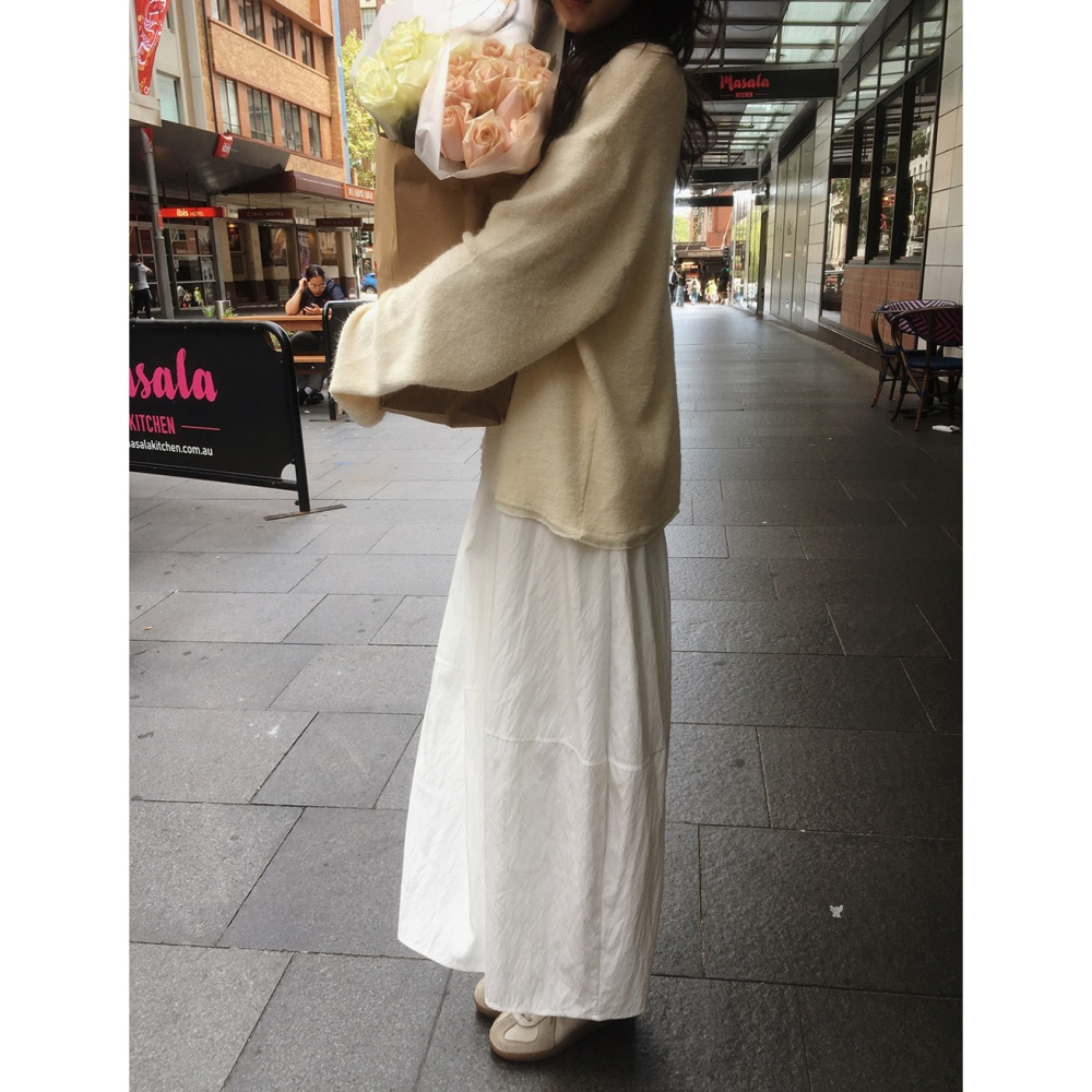 日常感萬能鬆緊腰長裙 skirt 2色 / slowand 프론트라인 데일리 롱스커트-細節圖6